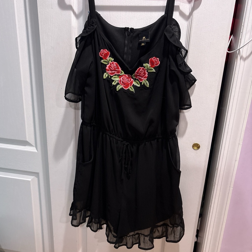 Disney Princess Black Outfit with Red Floral Detail